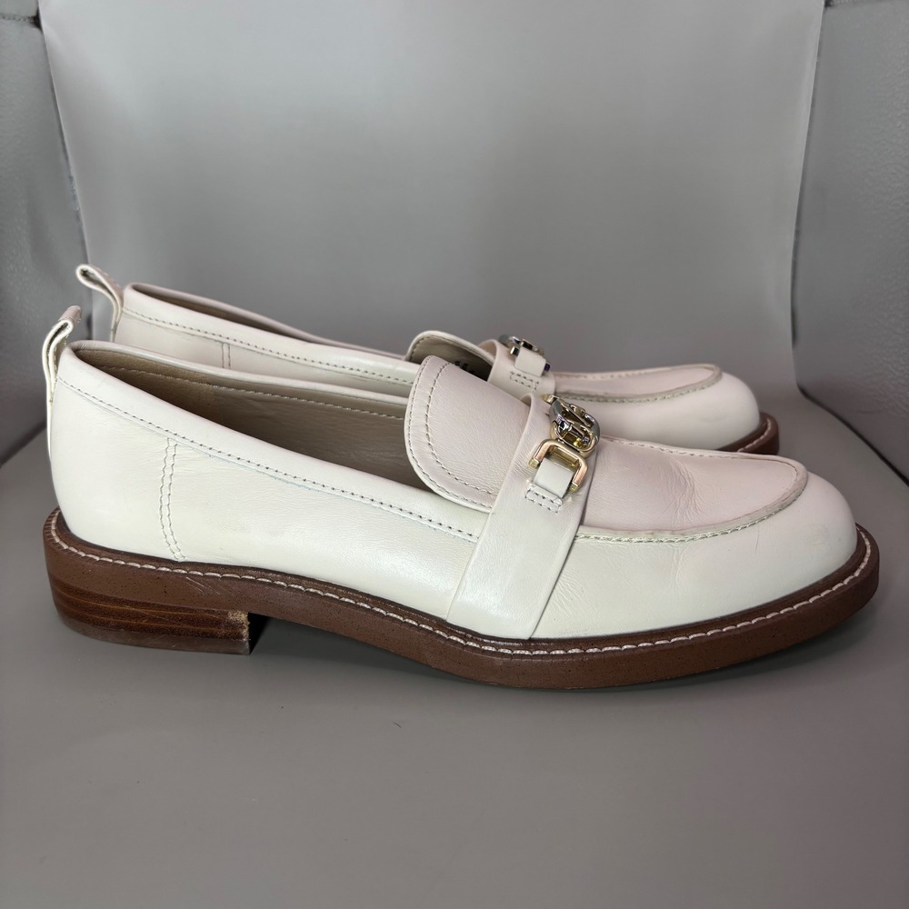 Sam Edelman Cream Leather Loafers with Gold Buckle